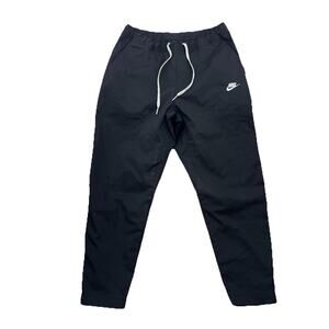 Nike Club Men's Woven Tapered Leg Pants Large Black 27" Inseam Drawstring 2-0